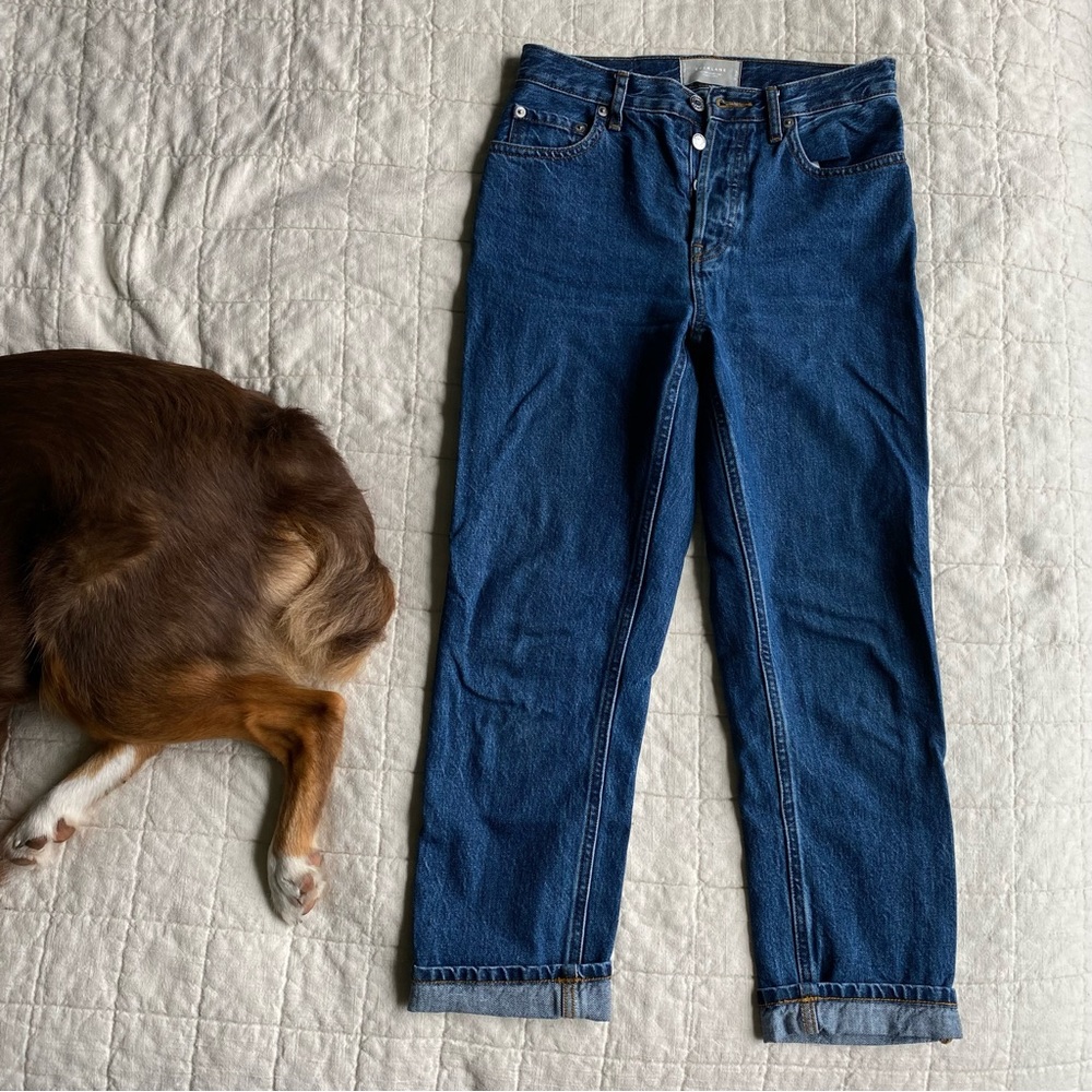 Everlane Classic High-Rise Straight Jeans in Dark Blue Denim